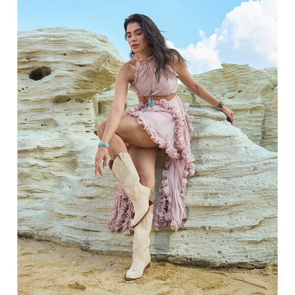 Women's Camel Mid Calf Embroidery Cowgirl Boots Retro Snip Toe Western Boot - Picture 6 of 6